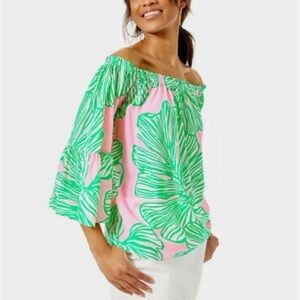 Lilly Pulitzer Nevie Off-Shoulder Top Who Let the Fronds Out size Small